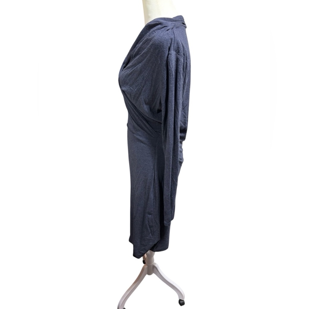 Ann Taylor Charcoal Grey Ruched Faux Wrap Dress‎ Long Sleeve V-Neck Size 6 #773 - Picture 3 of 11